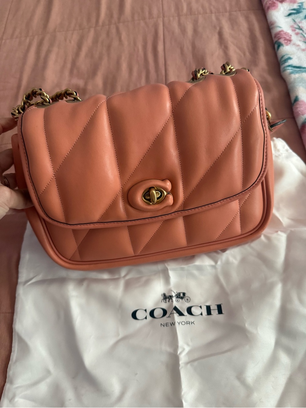 Coach Quilted Shoulder Bag in Coral